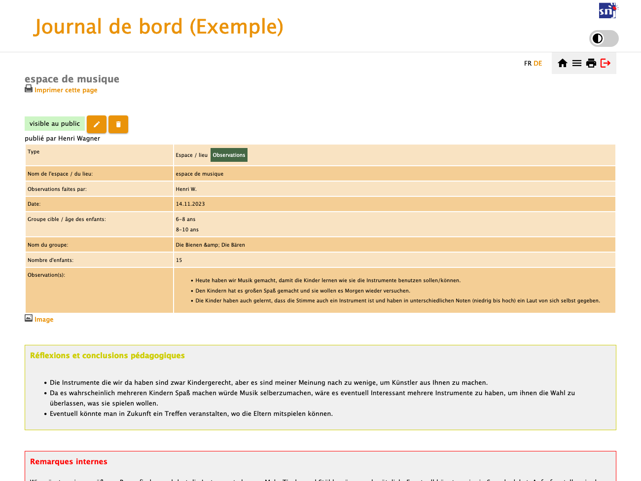 Visualisations des descriptions / observations chronologiques d'un lieu
