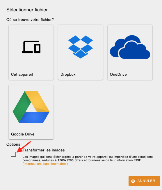 Capture d'écran avec la case à cocher: Transformer les images