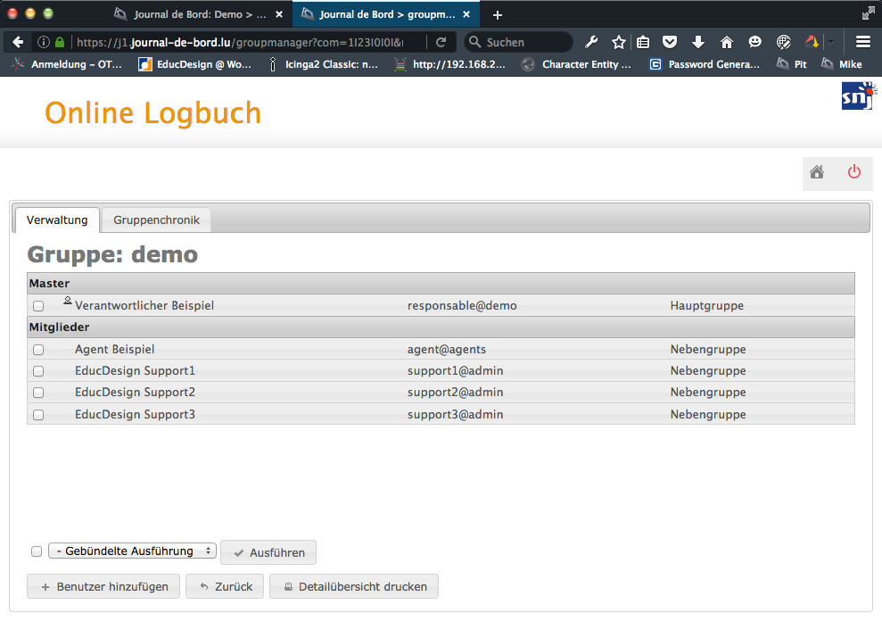 Journal De Bord Anleitung Benutzer Verwalten